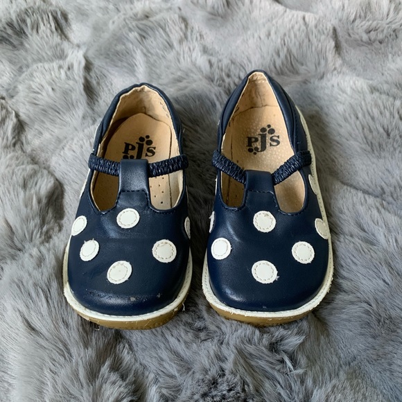 Puddle Jumpers Navy with white Polka Dots Mary Janes size toddler 9 - Picture 1 of 4